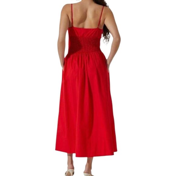 ASTR Womens Cherry Red Midi Dress‎ With Smocked Waist & Adjustable Straps Small - Picture 2 of 8